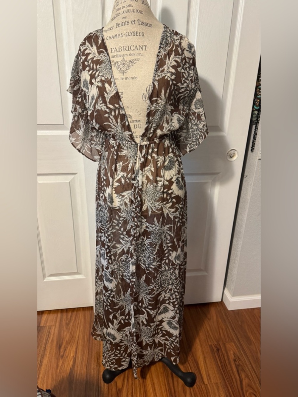 Express Sheer Brown Floral Maxi Cardigan Wrap Kimono S/M